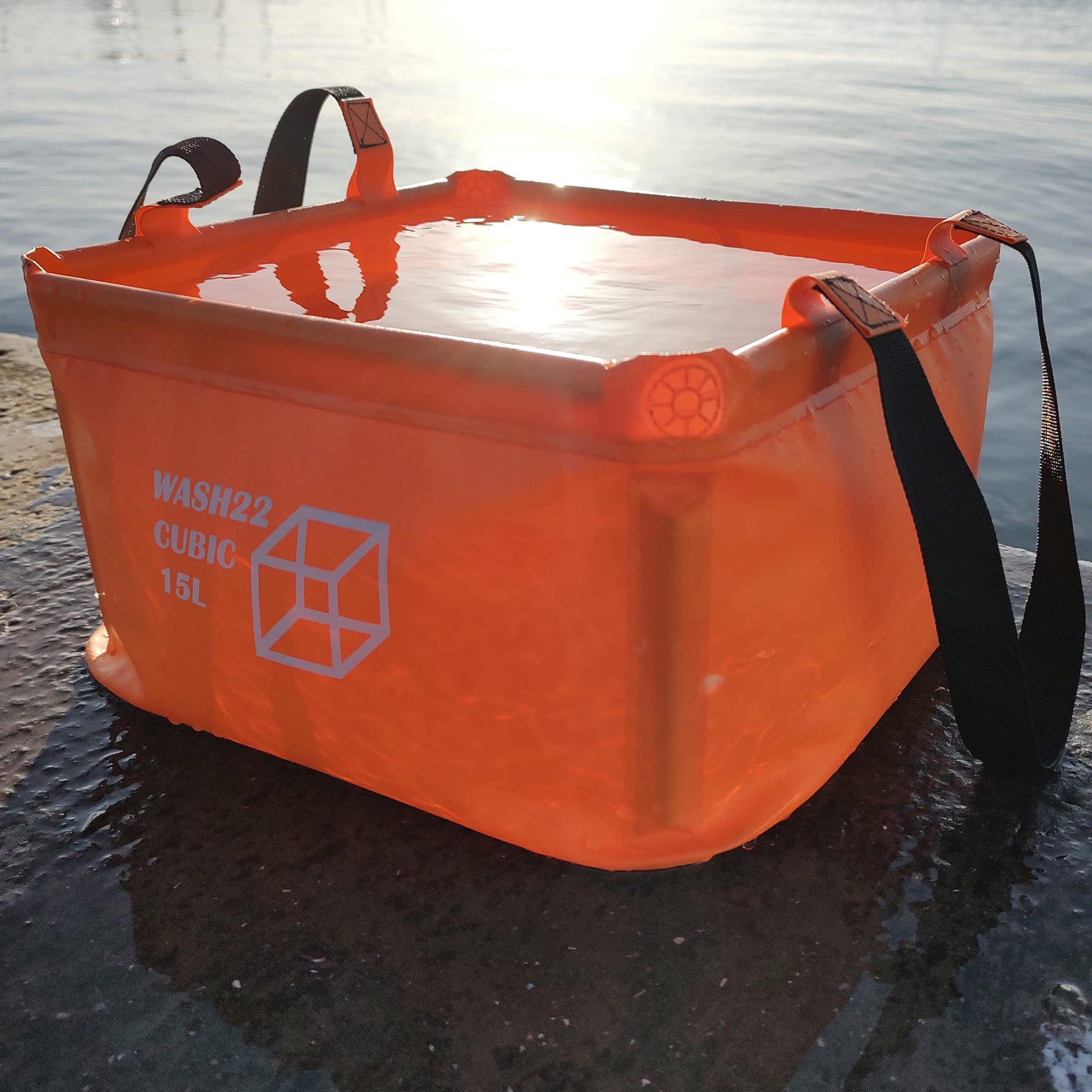 WASH22 Cubic 15L Folding Collapsible Camping Washing Basin Bucket Bag Tidy for Tents Motorhomes Campervans Caravans