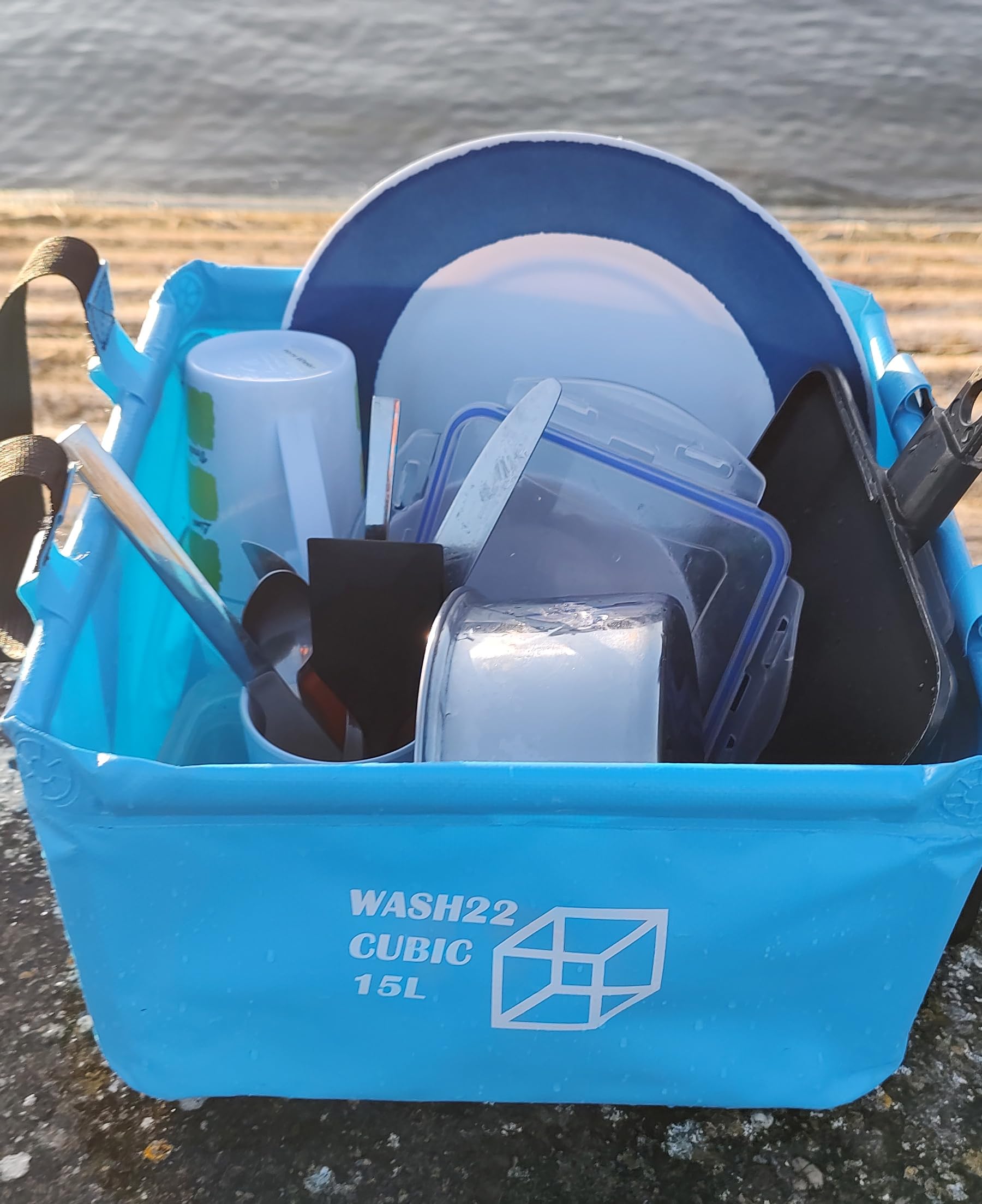 WASH22 Cubic 15L Folding Collapsible Camping Washing Basin Bucket Bag Tidy for Tents Motorhomes Campervans Caravans