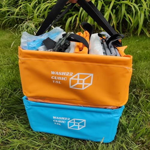 WASH22 Cubic 15L Folding Collapsible Camping Washing Basin Bucket Bag Tidy for Tents Motorhomes Campervans Caravans