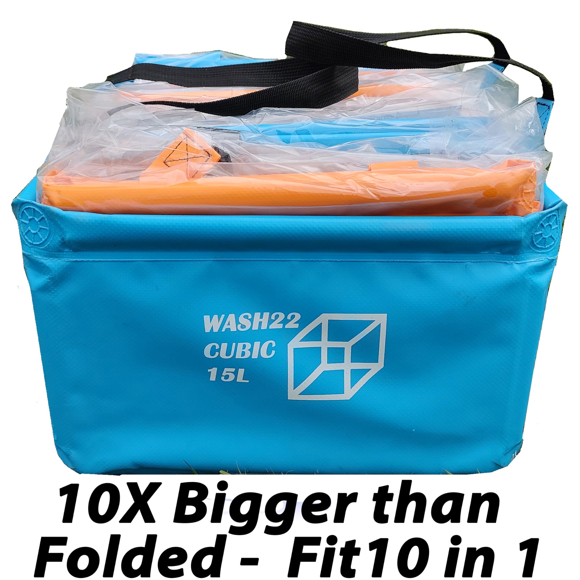 WASH22 Cubic 15L Folding Collapsible Camping Washing Basin Bucket Bag Tidy for Tents Motorhomes Campervans Caravans