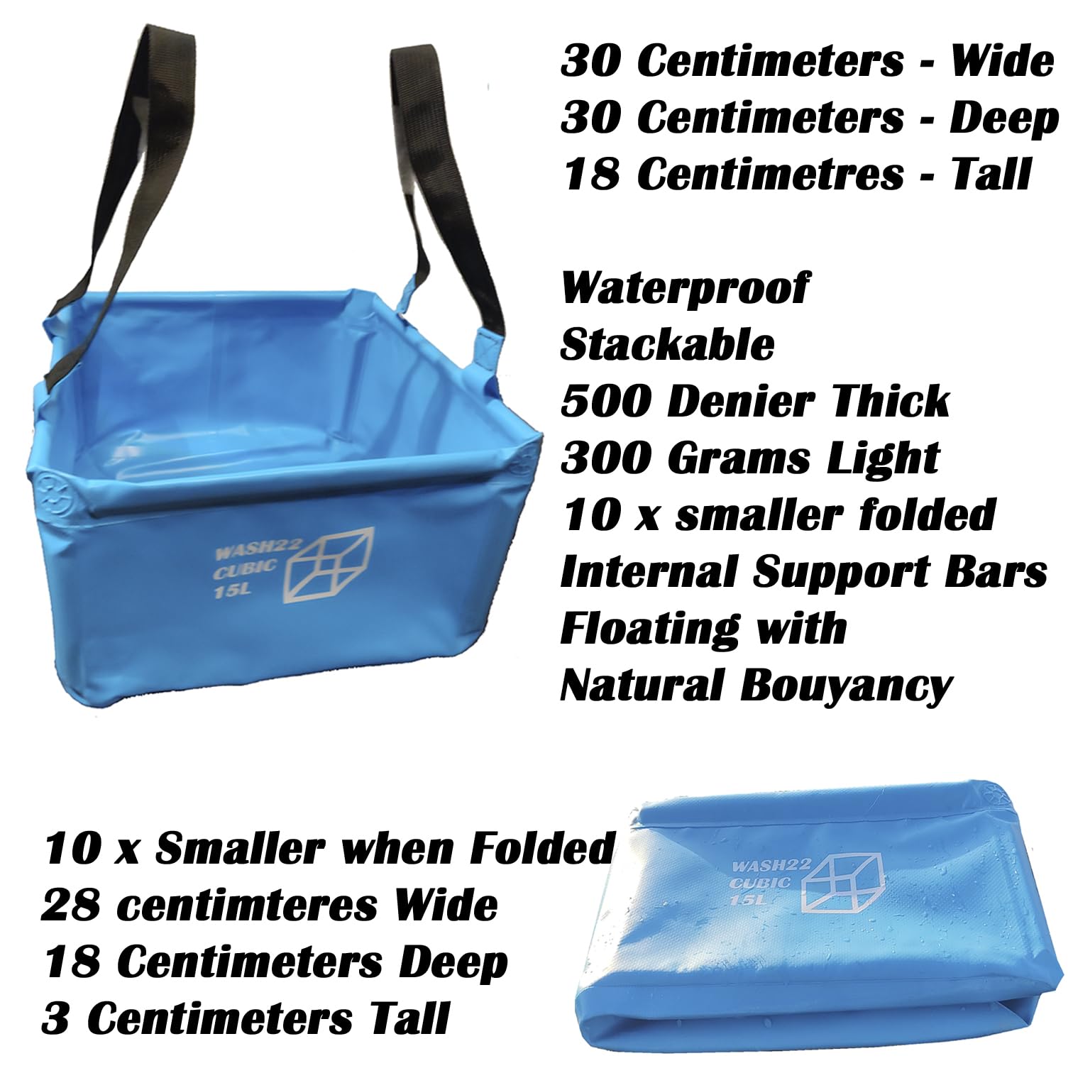 WASH22 Cubic 15L Folding Collapsible Camping Washing Basin Bucket Bag Tidy for Tents Motorhomes Campervans Caravans
