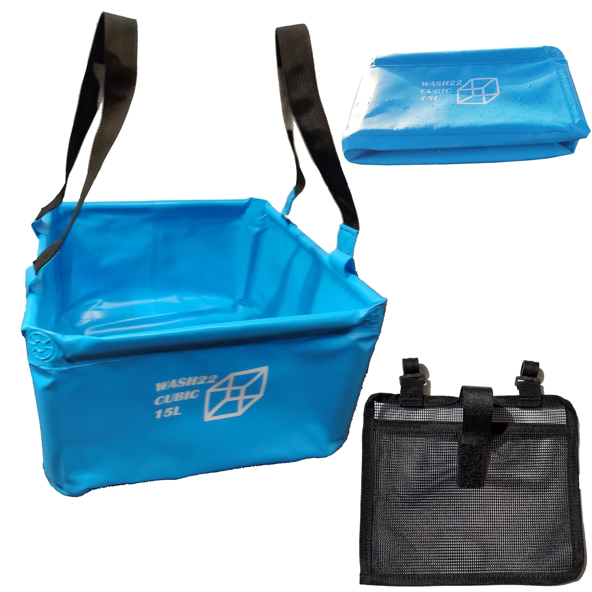 WASH22 Cubic 15L Folding Collapsible Camping Washing Basin Bucket Bag Tidy for Tents Motorhomes Campervans Caravans