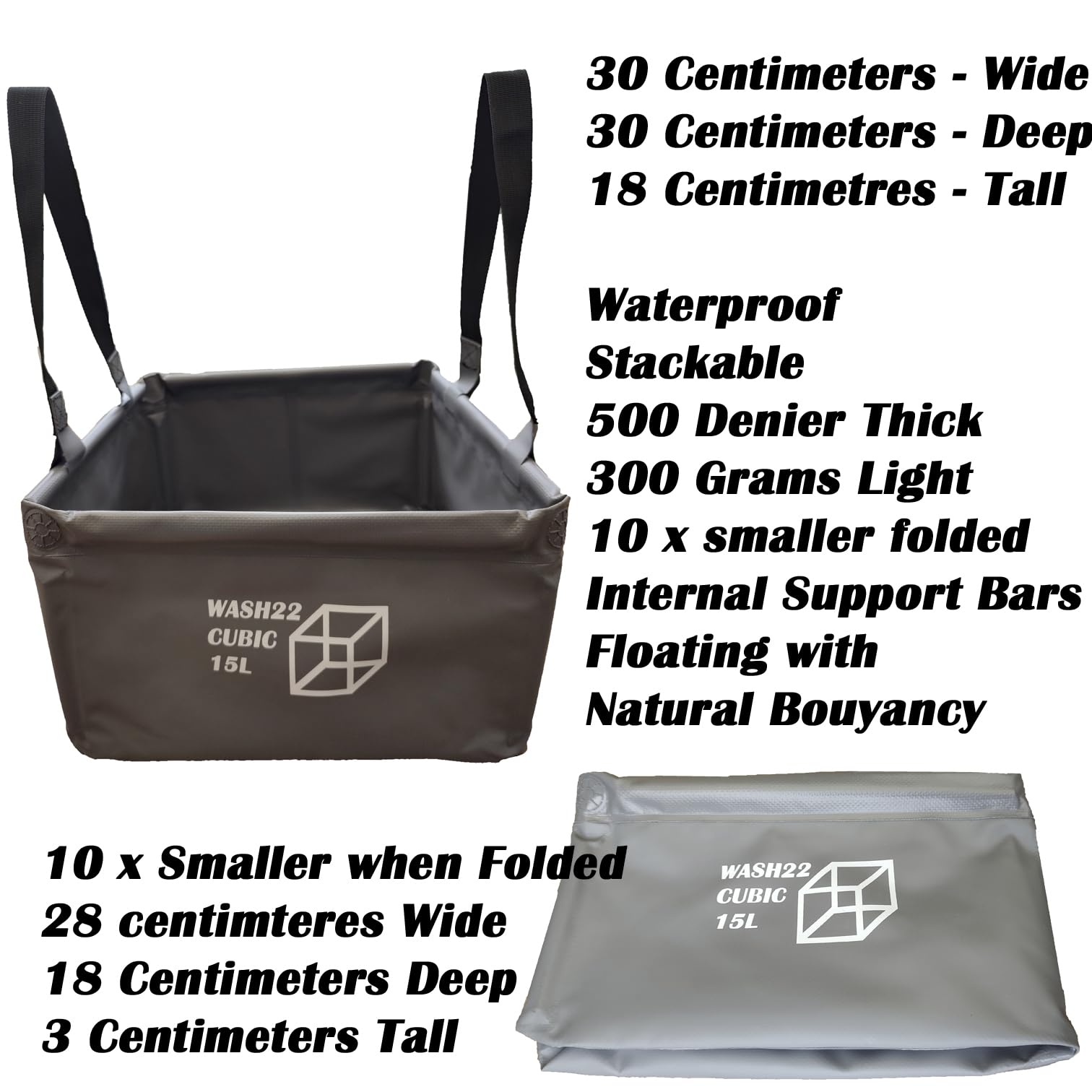 WASH22 Cubic 15L Folding Collapsible Camping Washing Basin Bucket Bag Tidy for Tents Motorhomes Campervans Caravans