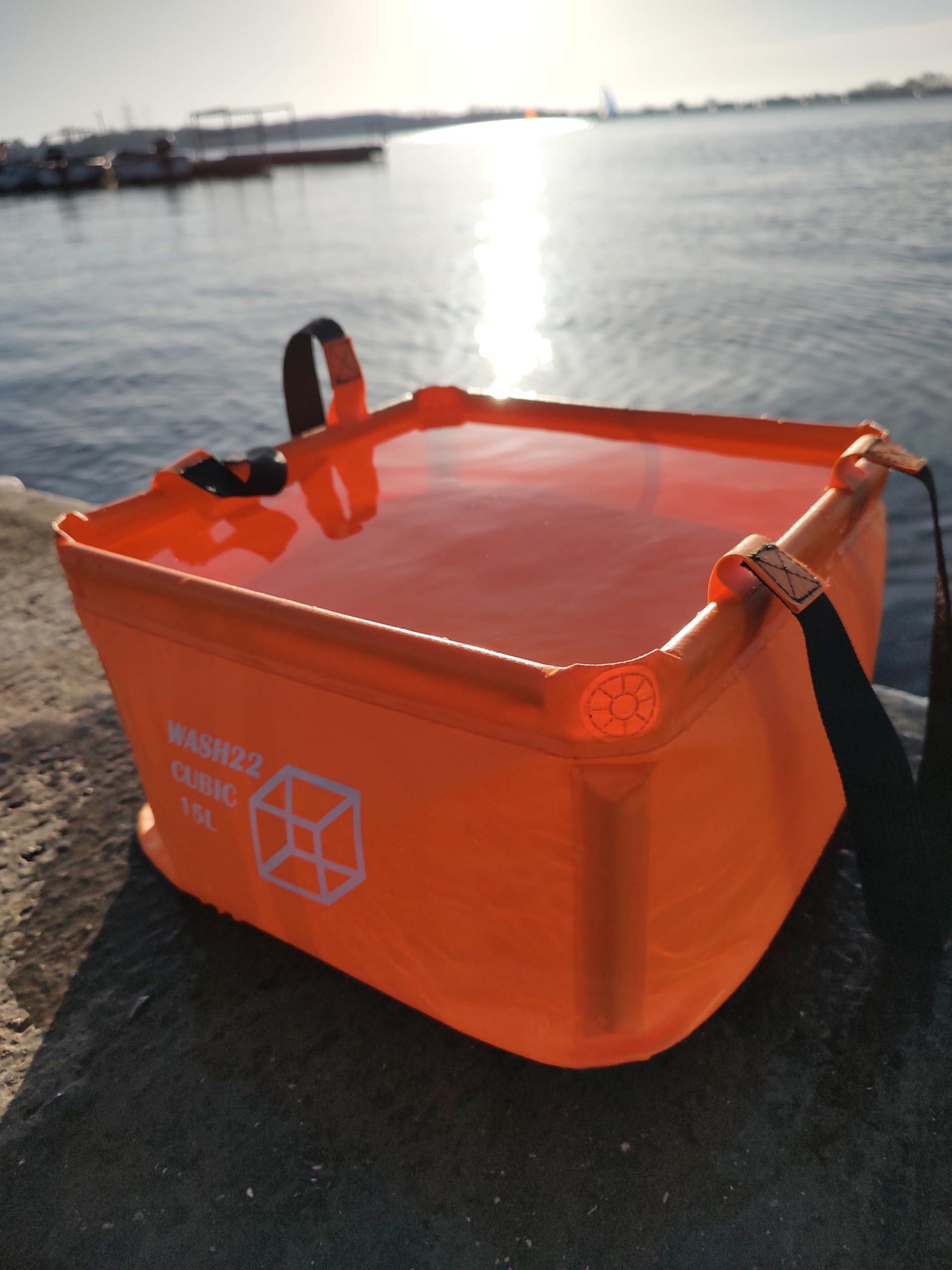 WASH22 Cubic 15 Litres (Orange) Folding Storgae Bag Washing Up Basin Sink Bucket 15L