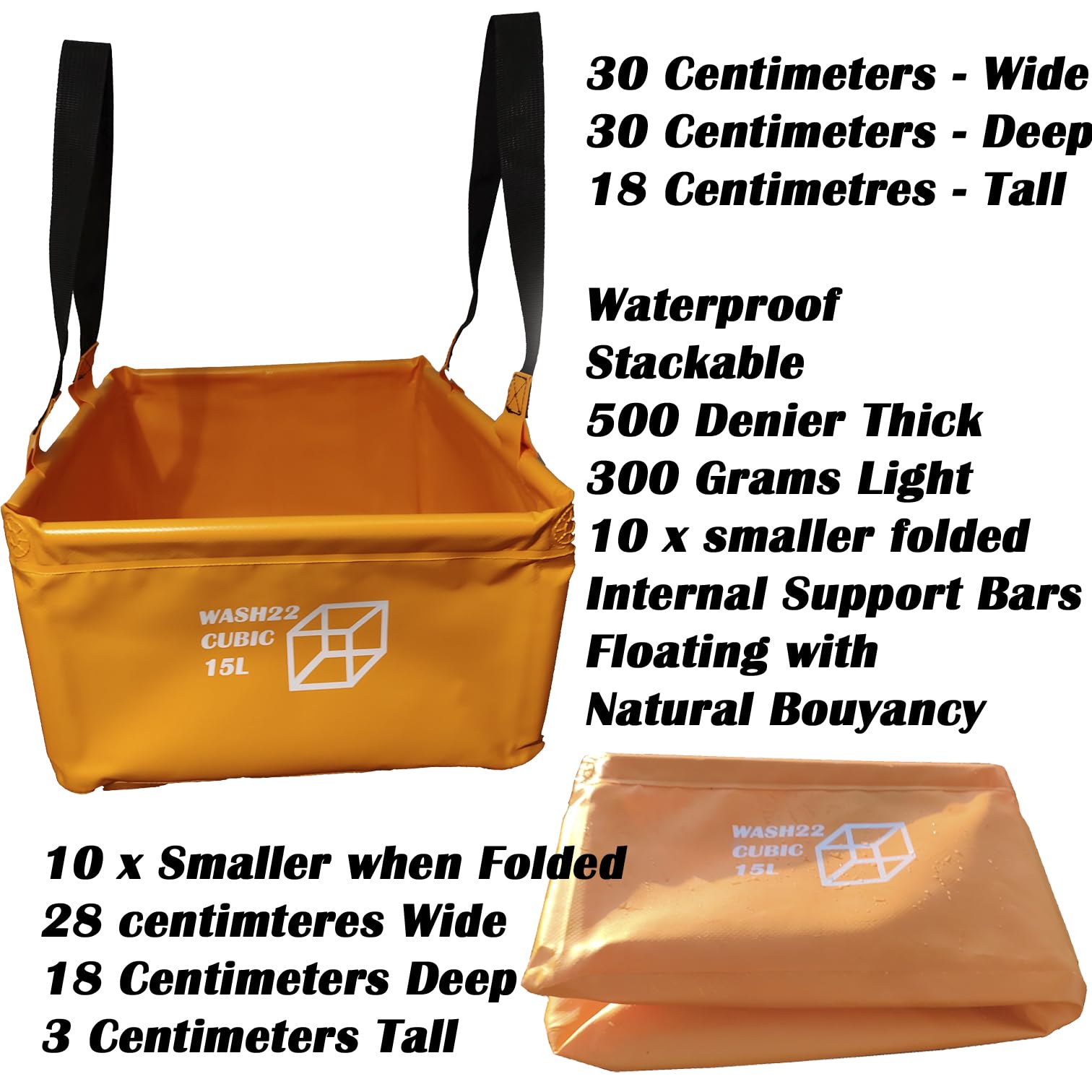 WASH22 Cubic 15L Folding Collapsible Camping Washing Basin Bucket Bag Tidy for Tents Motorhomes Campervans Caravans