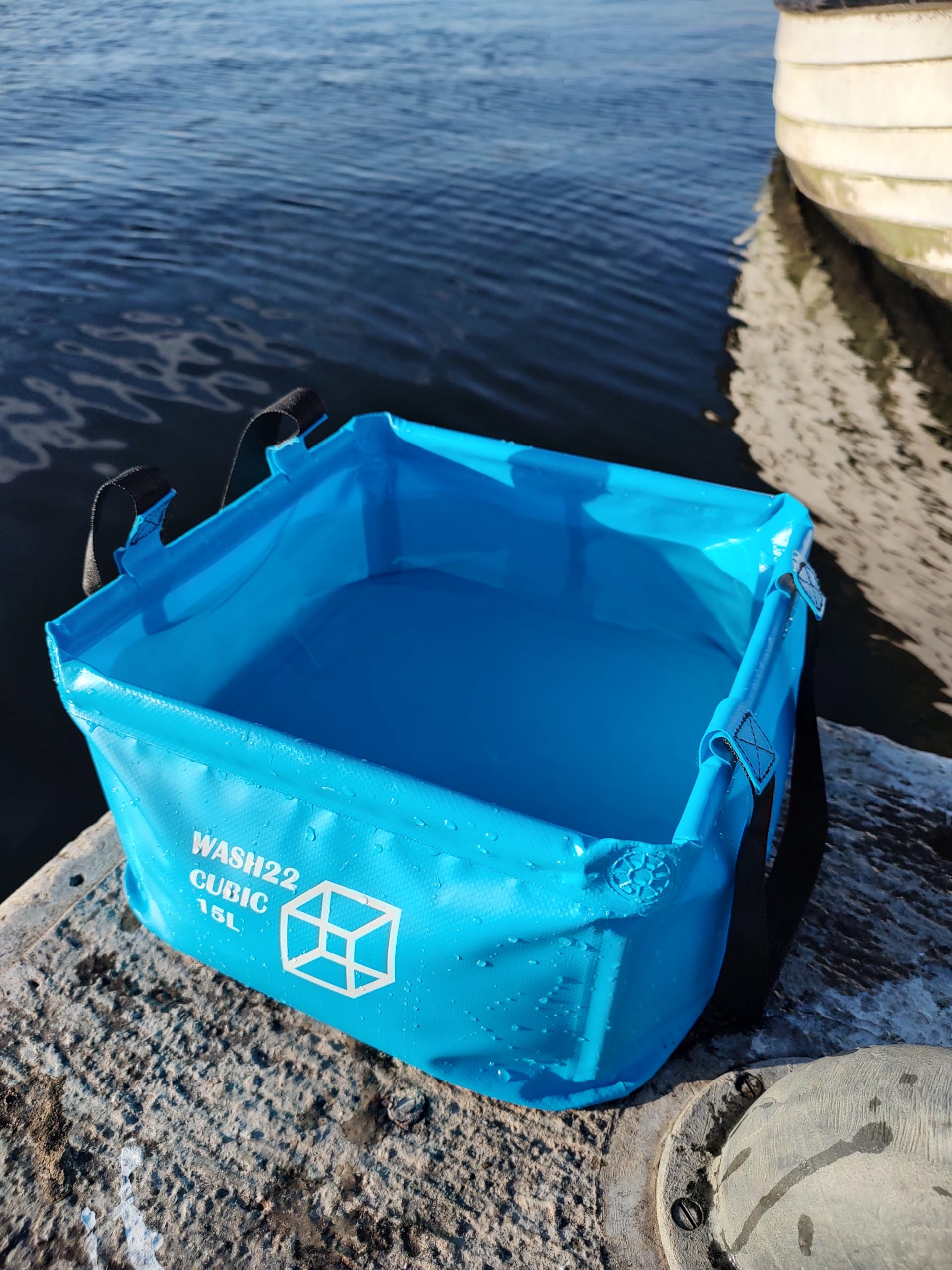 WASH22 Cubic 15L Folding Collapsible Camping Washing Basin Bucket Bag Tidy for Tents Motorhomes Campervans Caravans
