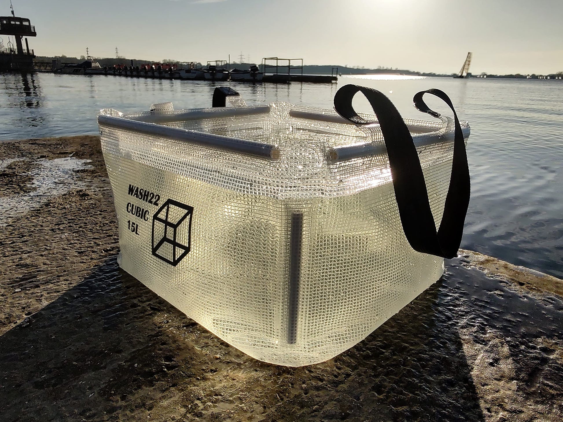 WASH22 Cubic 15L Folding Collapsible Camping Washing Basin Bucket Bag Tidy for Tents Motorhomes Campervans Caravans