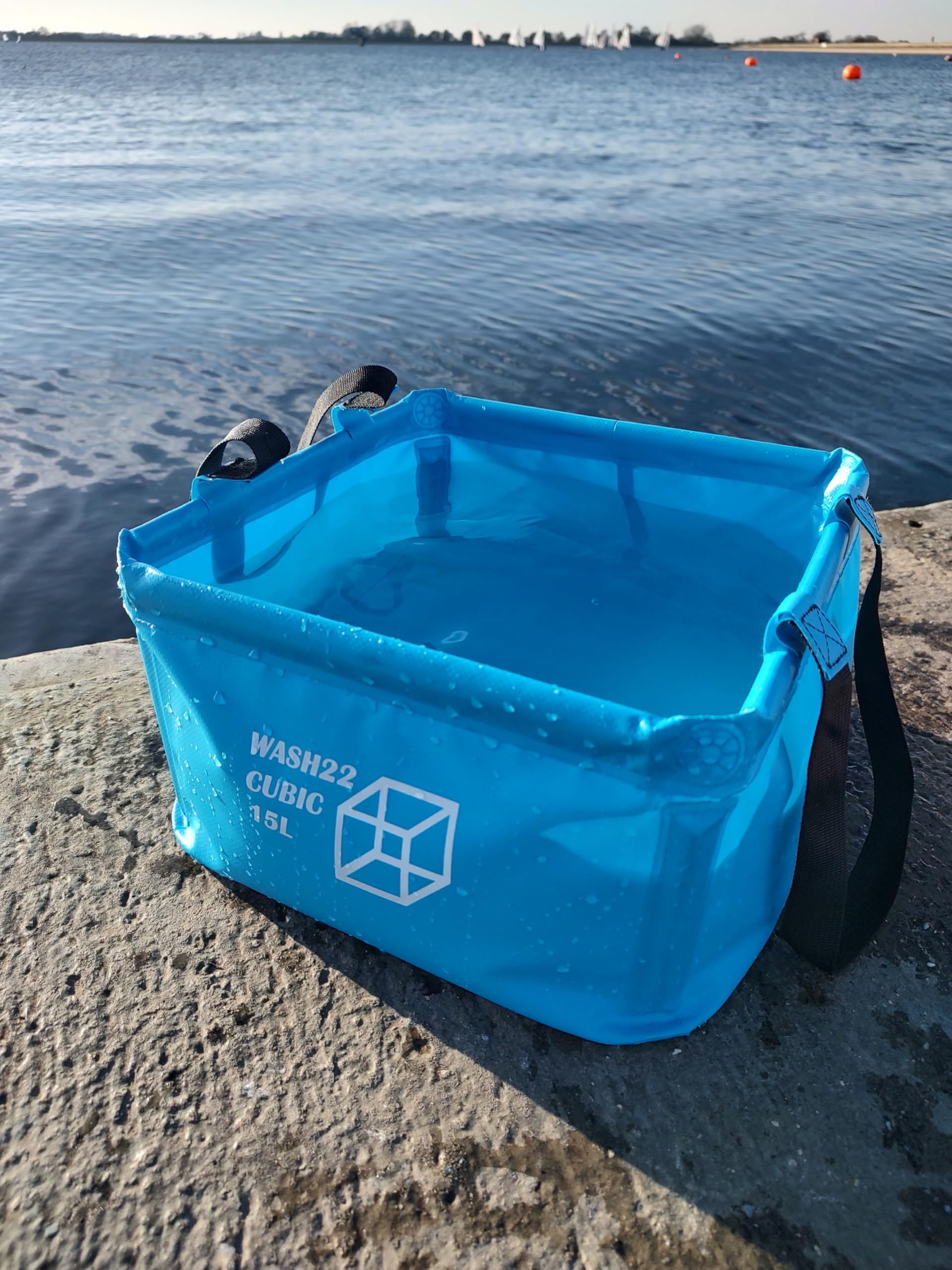 WASH22 Cubic 15L Folding Collapsible Camping Washing Basin Bucket Bag Tidy for Tents Motorhomes Campervans Caravans