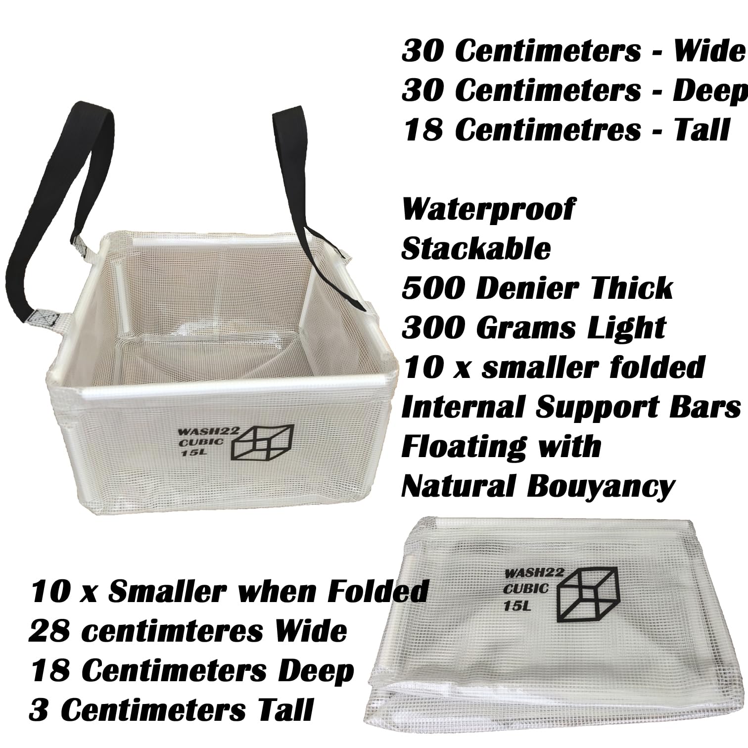 WASH22 Cubic 15L Folding Collapsible Camping Washing Basin Bucket Bag Tidy for Tents Motorhomes Campervans Caravans Boat Yacht Home