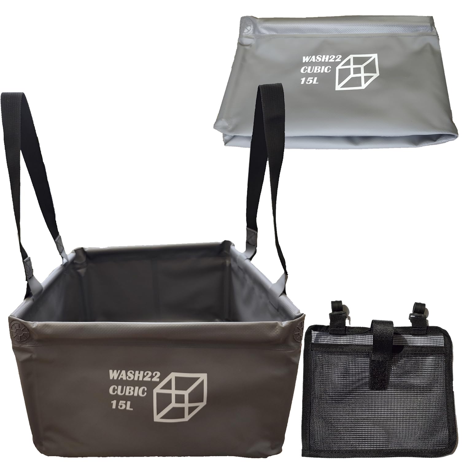 WASH22 Cubic 15L Folding Collapsible Camping Washing Basin Bucket Bag Tidy for Tents Motorhomes Campervans Caravans