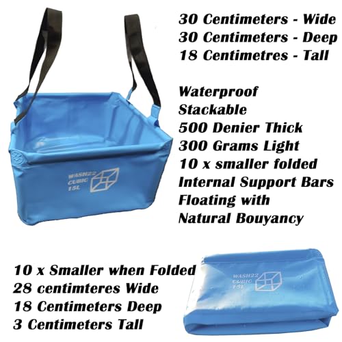 WASH22 Cubic 15L Folding Collapsible Camping Washing Basin Bucket Bag Tidy for Tents Motorhomes Campervans Caravans