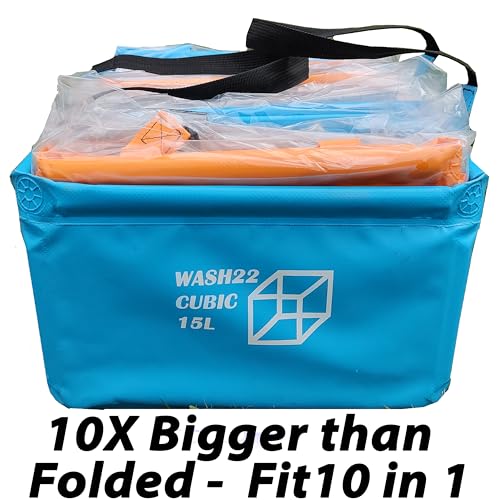 WASH22 Cubic 15L Folding Collapsible Camping Washing Basin Bucket Bag Tidy for Tents Motorhomes Campervans Caravans