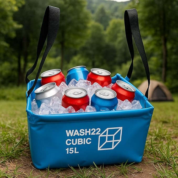 Cubic 15L Collapsible Camping Bucket with Mesh Storage Bag