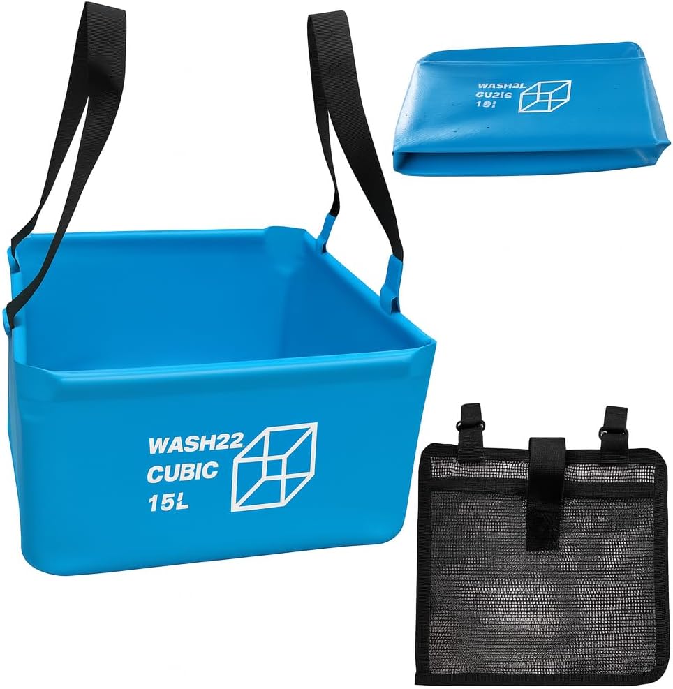 Cubic 15L Collapsible Camping Bucket with Mesh Storage Bag