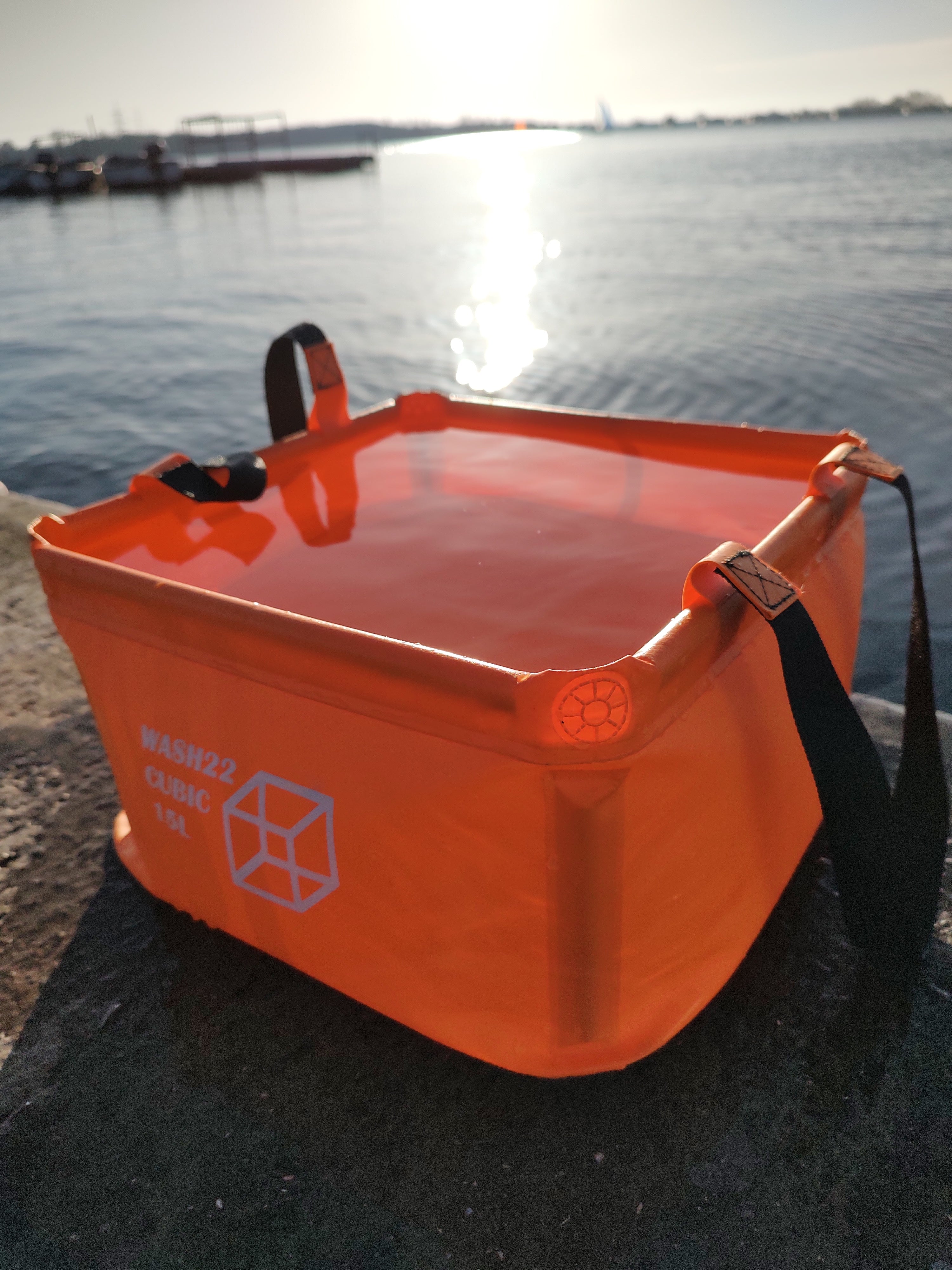 WASH22 Cubic 15L -Orange -  Collapsible Camping Wash Basin Bucket with Mesh Storage Bag