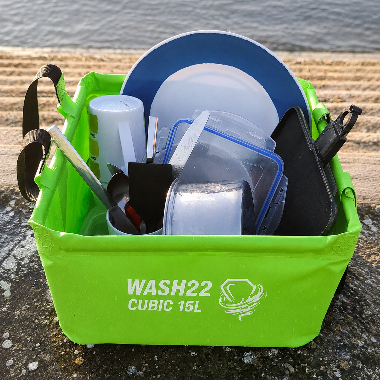 WASH22 Cubic 15L Collapsible Camping Washing Up Bowl - Light Green - Venom