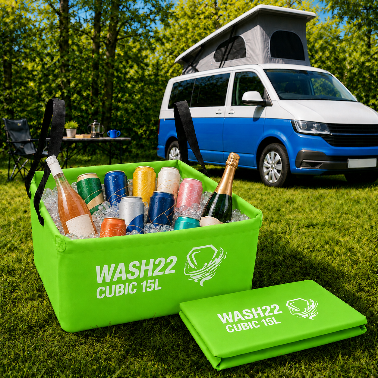 WASH22 Cubic 15L Collapsible Camping Washing Up Bowl - Light Green - Venom
