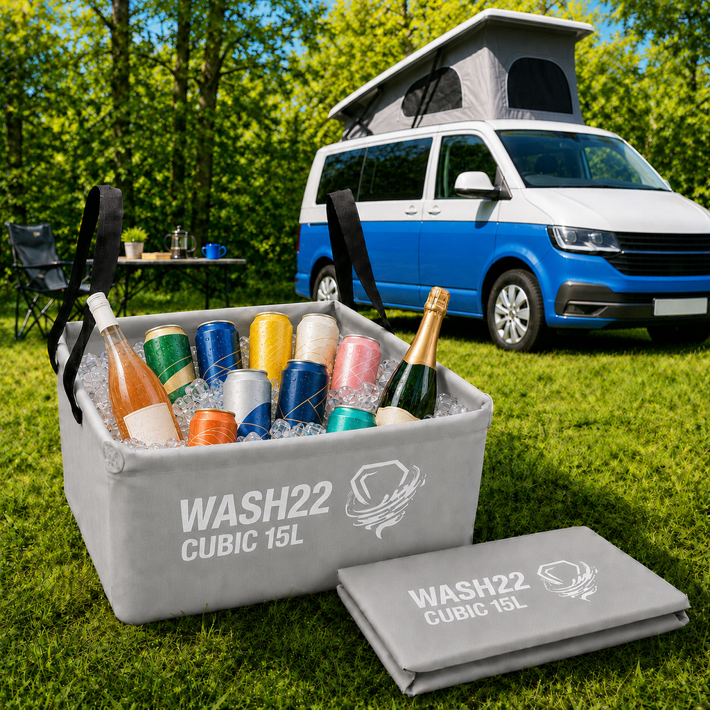 WASH22 Cubic 15L Collapsible Camping Washing Up Bowl - Light Grey
