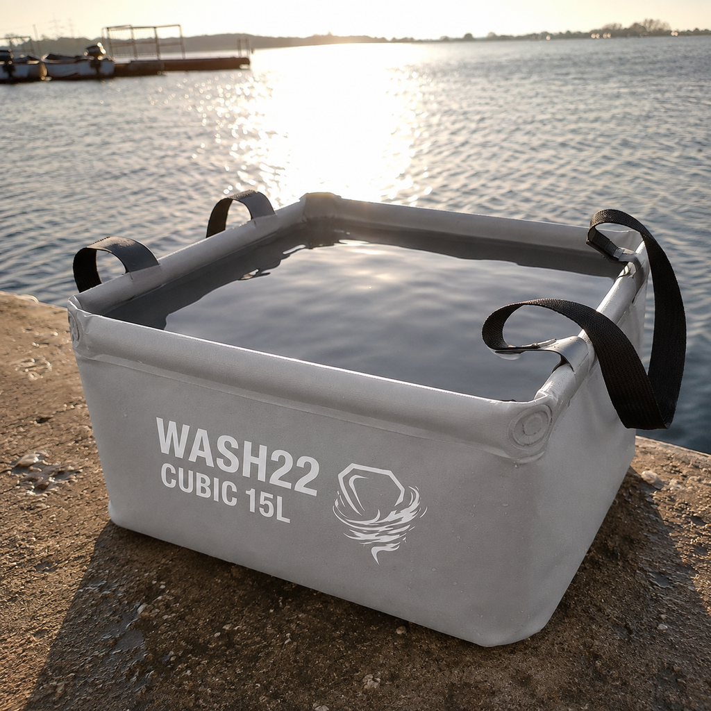 WASH22 Cubic 15L Collapsible Camping Washing Up Bowl - Light Grey