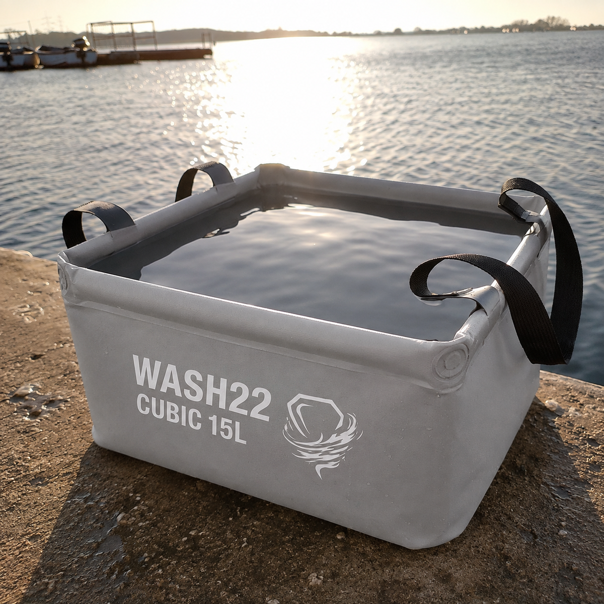 WASH22 Cubic 15L Collapsible Camping Washing Up Bowl - Light Grey