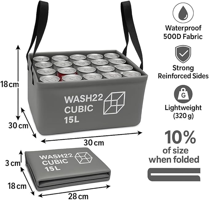 Cubic 15L Collapsible Camping Bucket with Mesh Storage Bag