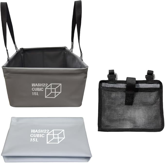 Cubic 15L Collapsible Camping Bucket with Mesh Storage Bag