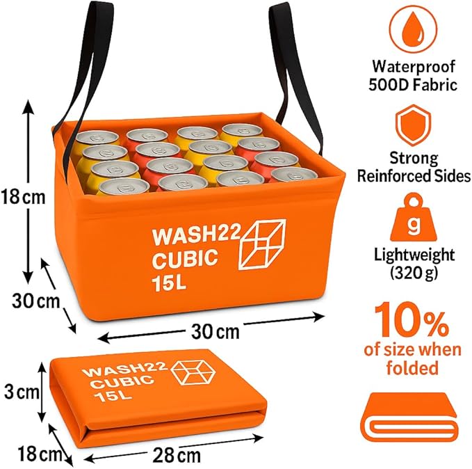 Cubic 15L Collapsible Camping Bucket with Mesh Storage Bag