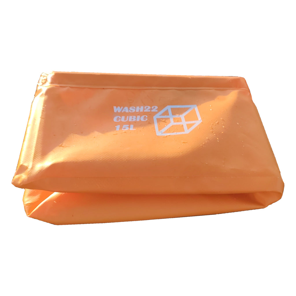 WASH22 Cubic 15L -Orange -  Collapsible Camping Wash Basin Bucket with Mesh Storage Bag