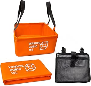 Cubic 15L Collapsible Camping Bucket with Mesh Storage Bag