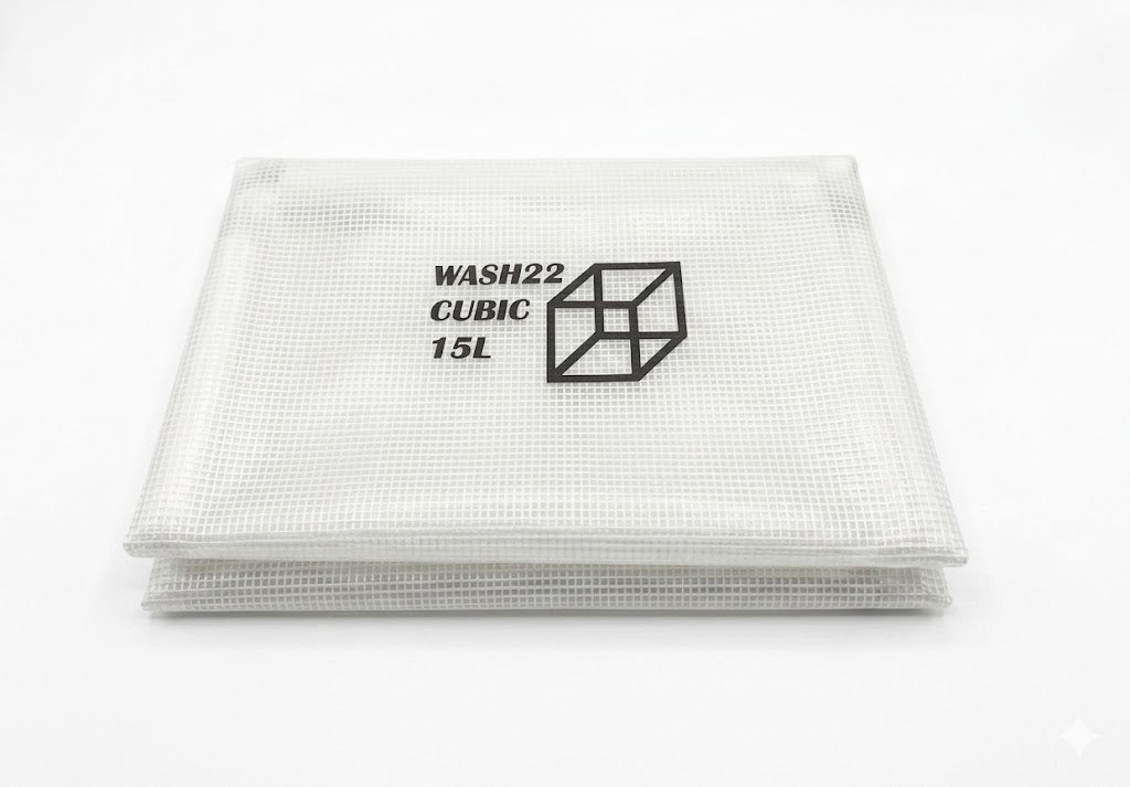 WASH22 Cubic 15L - Transparent  -  Collapsible Camping Bucket with Mesh Storage Bag
