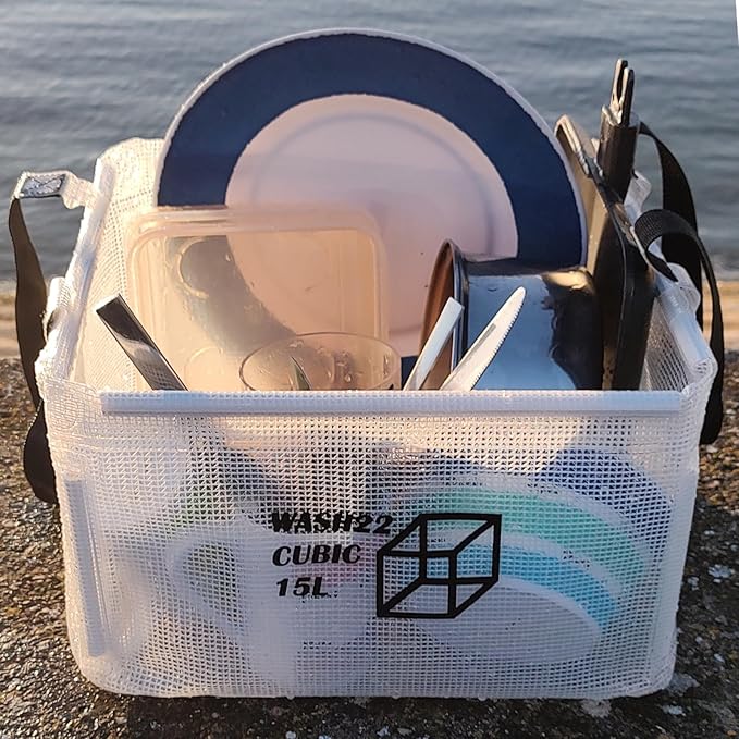 Cubic 15L Collapsible Camping Bucket with Mesh Storage Bag